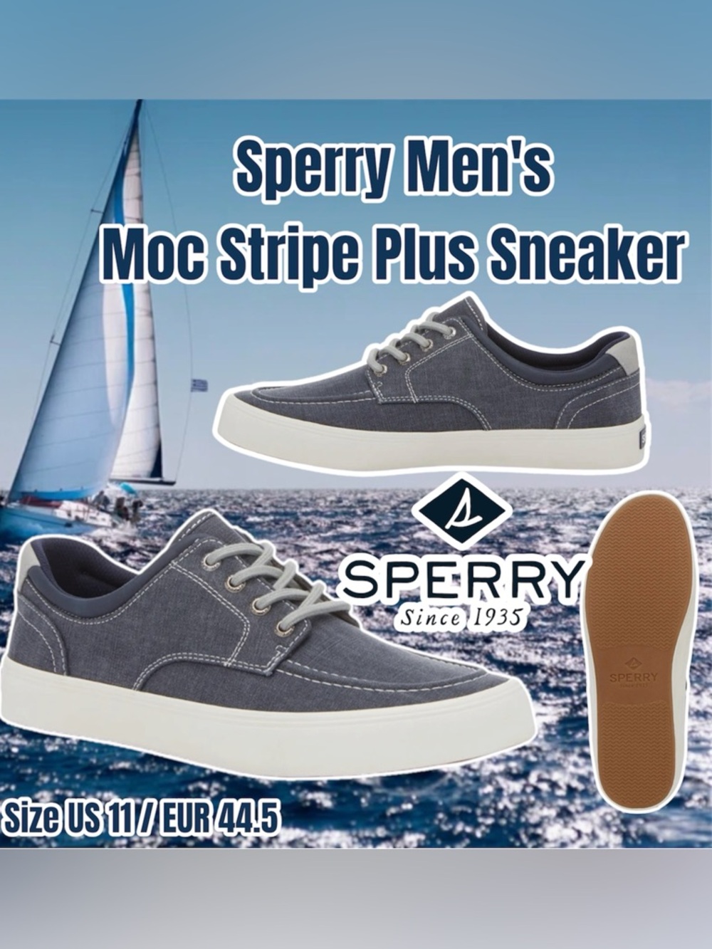 Sperry Men's Moc Stripe Plus Sneaker - 
Size US 11 EUR 44.5 (Navy Canvas)